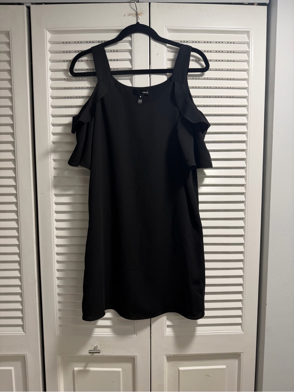 Aqua Black Cold-Shoulder Ruffle Mini Dress